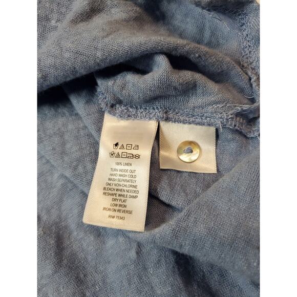 Sigrid Olsen Womens Medium 100% Linen Top Button Down Boxy Blue Slub Knit - Picture 6 of 9